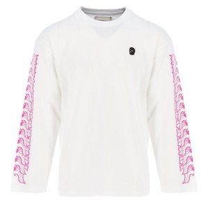 Youths In Balaclava Shirt Womens White Pink Flower Long Sleeve Cotton Crewneck